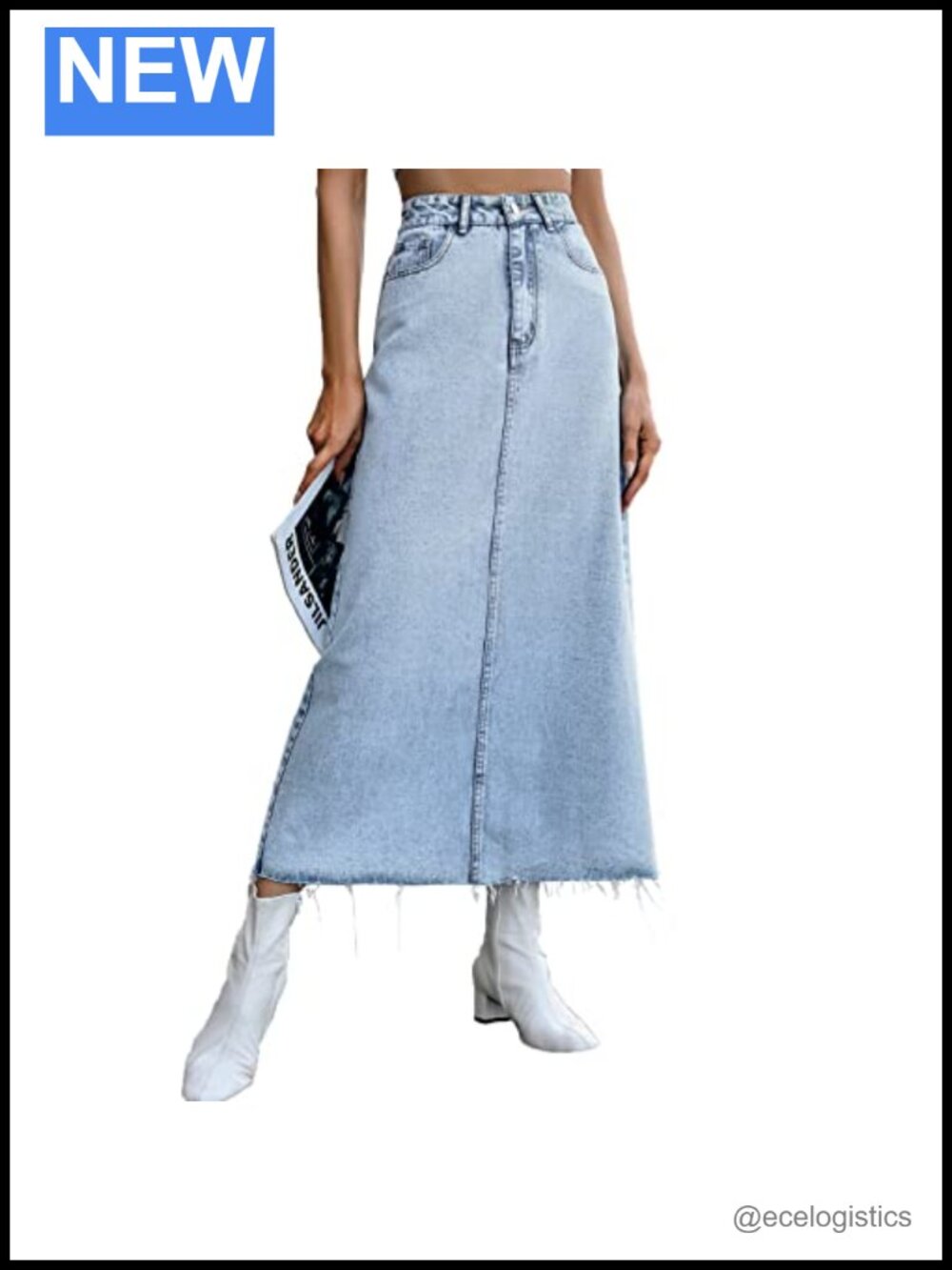 High Waist Long Denim Skirt A-Line Midi Jean Skirt with Pockets Casual